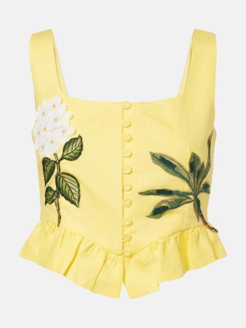 Agua by Agua Bendita Eslabón floral-appliqué linen crop top