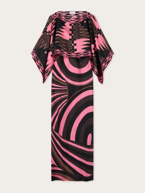 PUCCI IRIDE PRINT SILK DRESS WITH CAPE