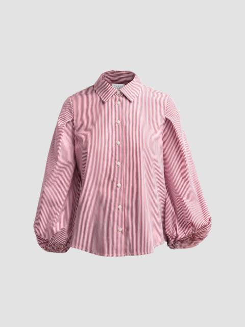 TANYA TAYLOR Women's Marina Stripe Balloon-Sleeve Button-Front Shirt - Deep Redwood Optic White Multi