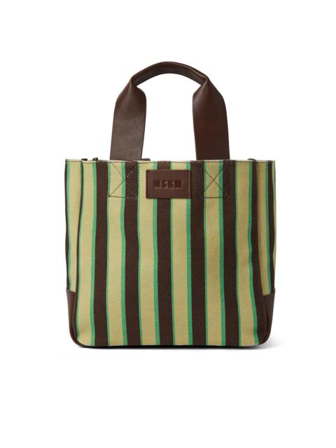 MSGM Striped cotton tote bag with leather handles