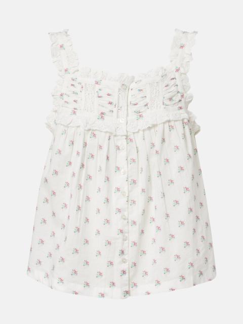 DÔEN Fidella floral lace-trimmed cotton top