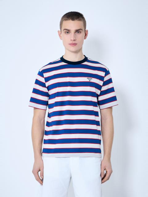 Prada Logo Embroidery Striped T-Shirt