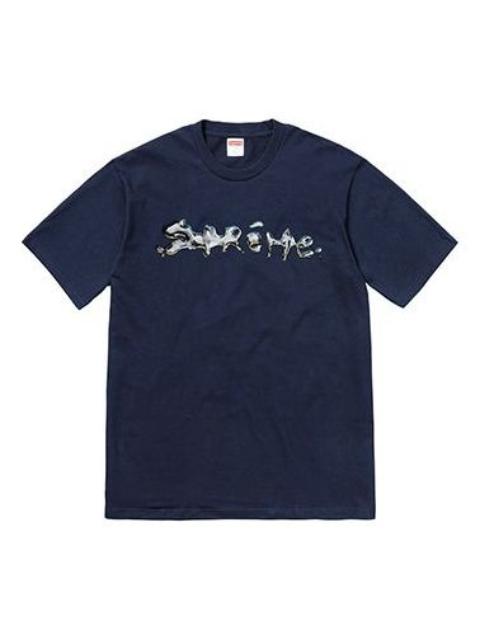 Supreme FW18 Liquid Tee Navy Silver Logo Short Sleeve Unisex Navy Blue SUP-FW18-012