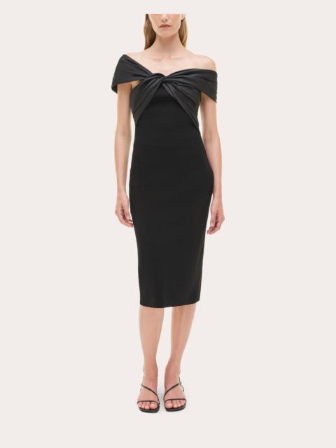 SIMKHAI Mia Knotted Knit Jersey and Taffeta Midi Dress