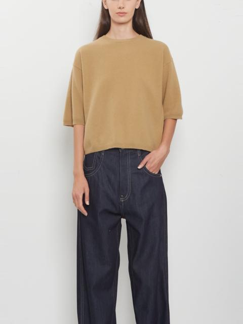 SOFIE D'HOORE Melody 1-Ply Superfine Wool Short Sleeve Sweater — Camel