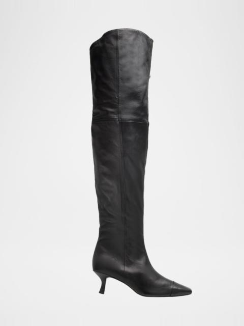 Cult Gaia Silas Cap-Toe Leather Over-The-Knee Boots