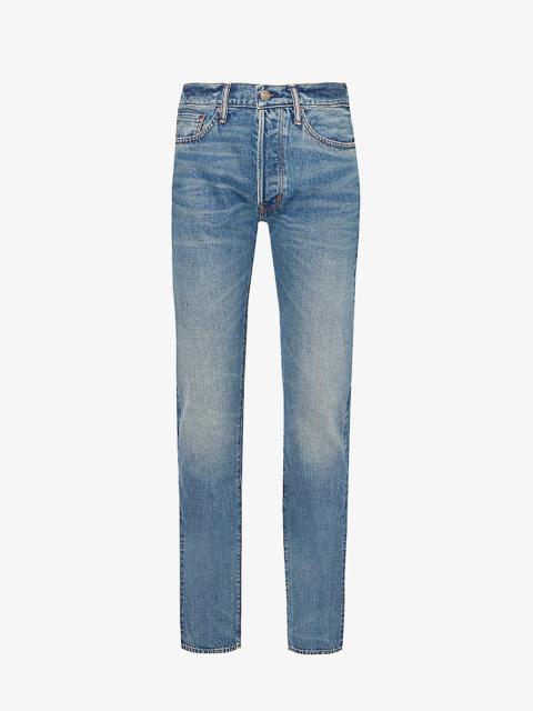 Faded-wash straight-leg regular-fit selvedge denim jeans
