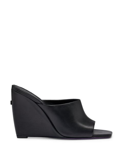 BOSS NAOMI X BOSS WEDGE-HEEL MULES IN LEATHER