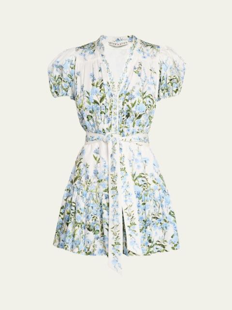 Alice + Olivia Cora Short-Sleeve Tiered Mini Shirtdress