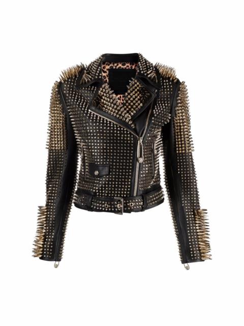 studded leather biker jacket