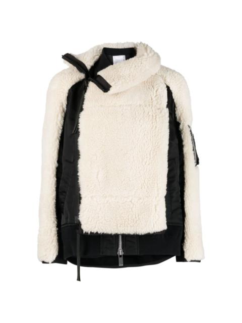 sacai hybrid faux shearling bomber jacket