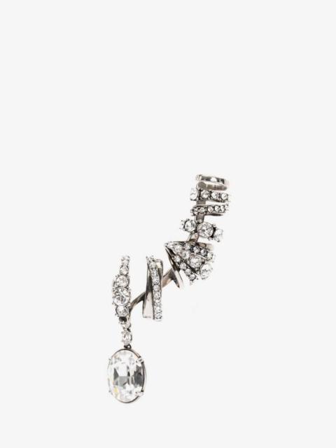 Alexander McQueen Crystal Charm Multi Hoop Earpiece in Antique Silver
