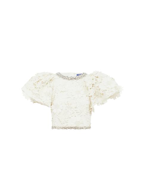 LEO LIN Lucia Embellished Lace Top white