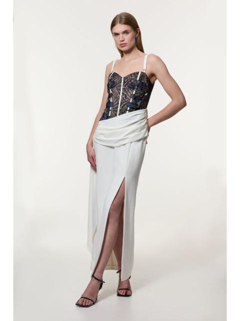 KAREN MILLEN Lace Applique Contrast Corseted Tailored Maxi Dress