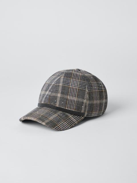 Brunello Cucinelli Dazzling virgin wool and cotton Prince of Wales baseball cap with shiny band