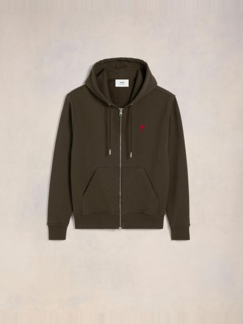 AMI Paris RED ZIPPED AMI DE COEUR HOODIE