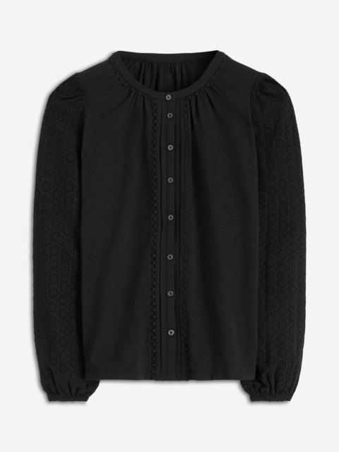 BODEN Eden Broderie Jersey Shirt-Black