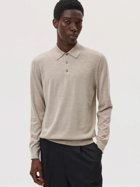 Johnstons of Elgin Merino Long Sleeve Natural Polo Shirt