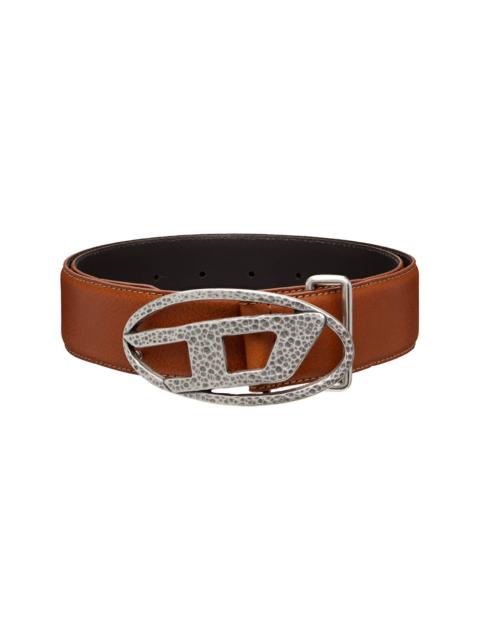 Diesel Brown 4cm Leather Hammered Oval 'D' Buckle Belt