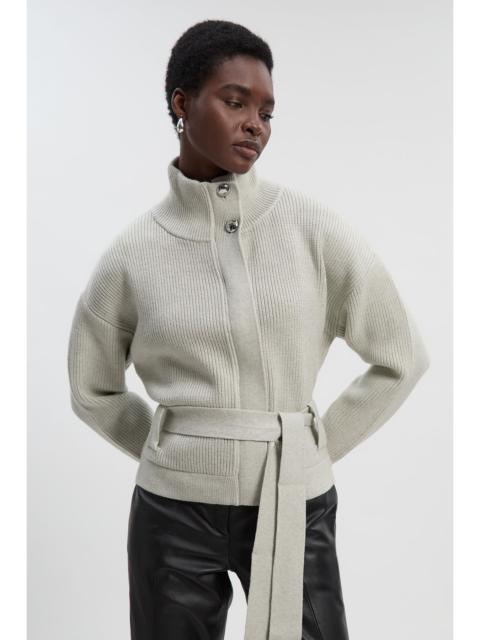 KAREN MILLEN Cable Knit Belted Funnel Neck Jacket