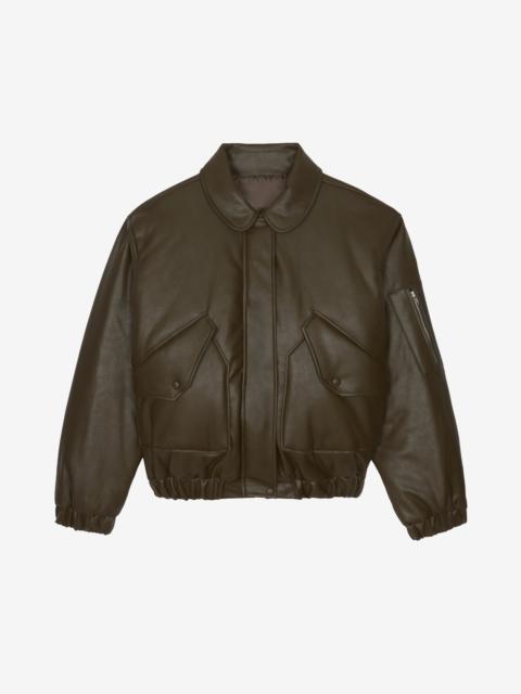 The Frankie Shop Blane Faux Leather Padded Bomber Jacket - Khaki Brown