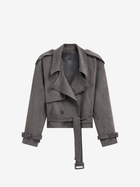 The Frankie Shop Islington Faux Suede Cropped Trench - Grey