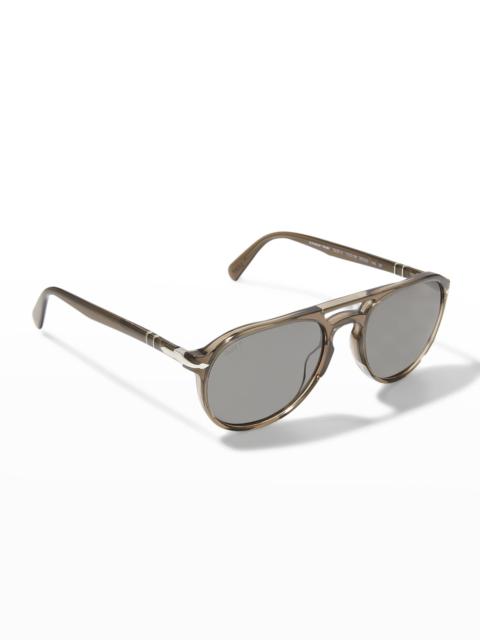 Men's 55mm Double-Bridge Acetate Aviator Sunglasses