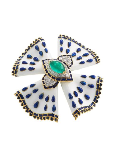 DAVID WEBB Emerald White Heraldic Brooch