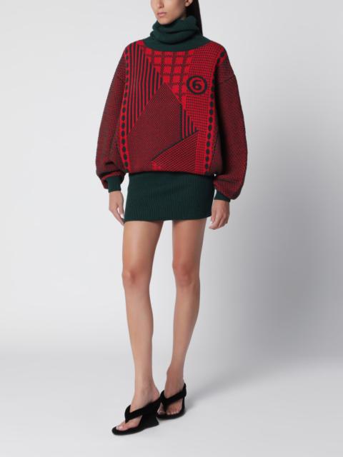 MM6 Maison Margiela Red/forest green jacquard knit mini dress in wool