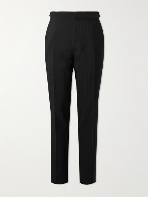 TOM FORD Straight-Leg Striped Mohair and Wool-Blend Trousers Black