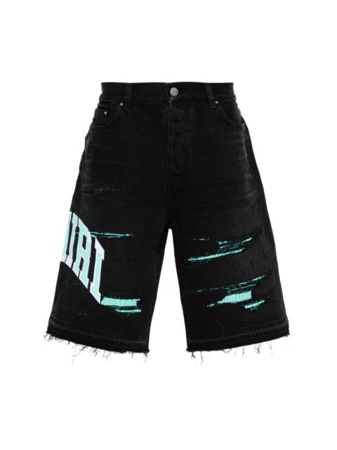 logo-embroidered denim shorts