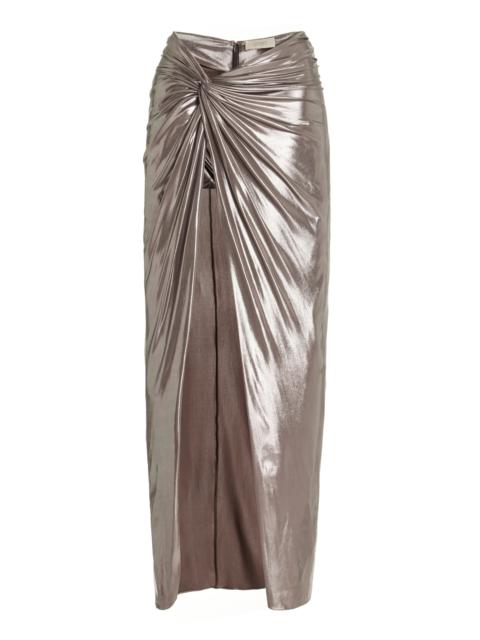 LAPOINTE Metallic Sarong Maxi Skirt silver
