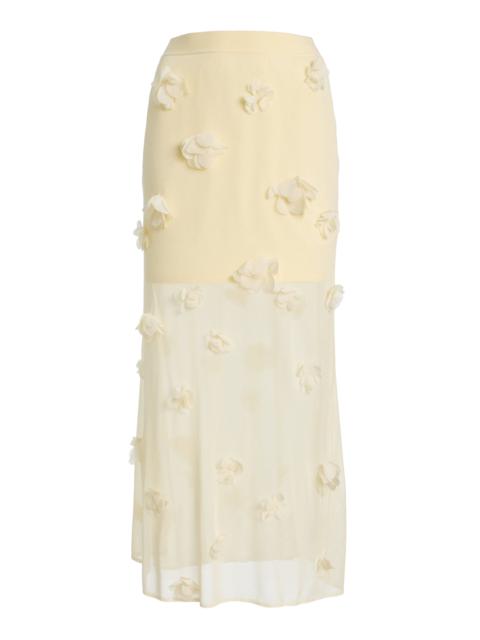 SIMKHAI Cora Floral Applique Mesh Midi Skirt