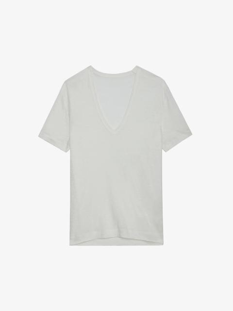 Wassa V-neck short-sleeve linen-blend T-shirt