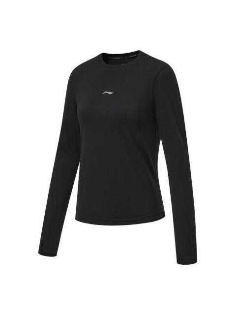 (WMNS) Li-Ning Small Logo Running Long Sleeve T-shirt 'Black' ATLT082-1