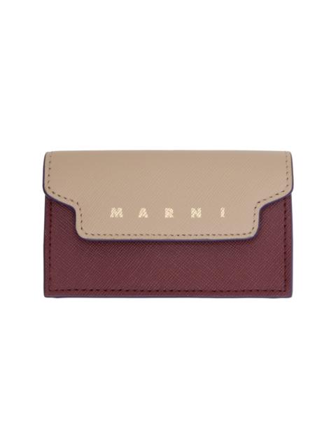 Marni Beige & Burgundy Saffiano Card Holder
