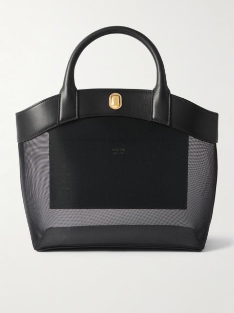 SAVETTE Tondo leather-trimmed mesh tote Black