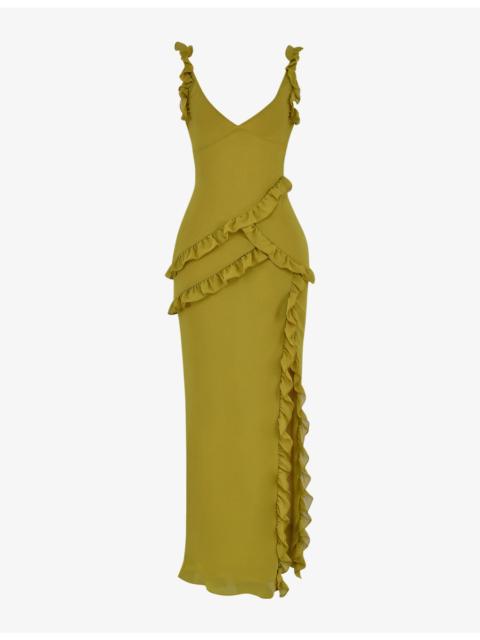 House of CB Pixie ruffled mesh maxi dress