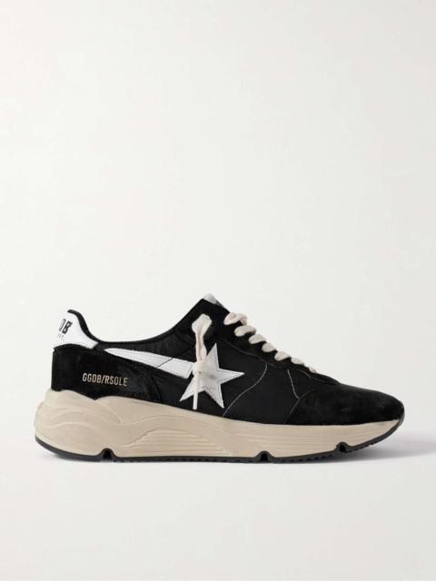Running Sole Distressed Leather, Shell and Suede Sneakers