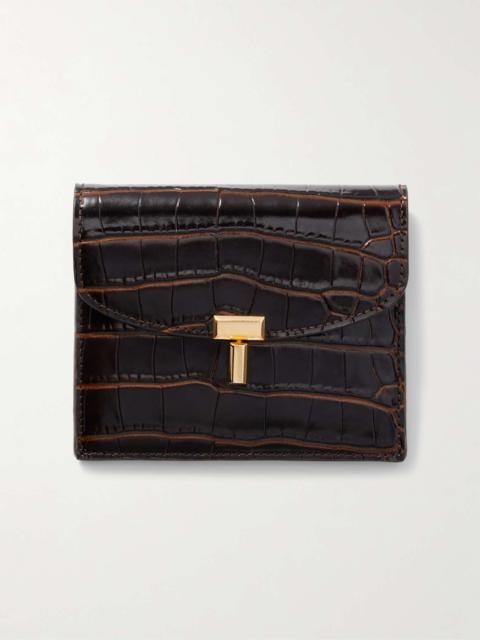 T-Lock croc-effect leather cardholder Dark brown
