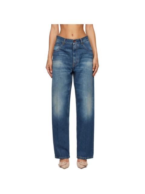 Victoria Beckham Blue Loose Fold Over Boyfriend Jeans