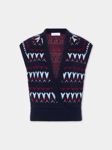 rabanne NAVY VINTAGE JACQUARD WOOL WRAP KNIT TOP