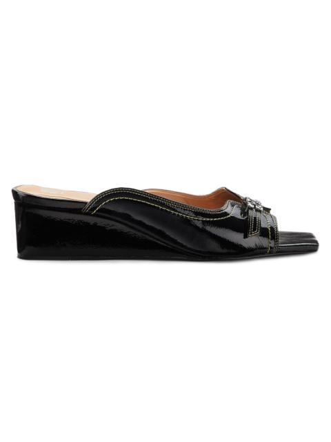 GANNI Women's Butterfly Wedge Mule Sandals - Black