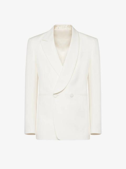Alexander McQueen Men's Half Shawl Collar Double-breasted Jacket in Soft White