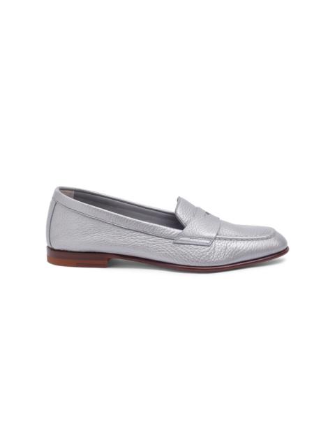 Women's silver tumbled leather penny loafer