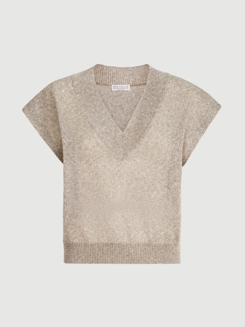 Brunello Cucinelli Linen and cotton Diamond yarn sweater with short sleeves