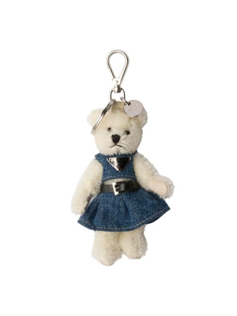 Prada Unisex Teddy Bear Bag Charm with Metal Ring - White
