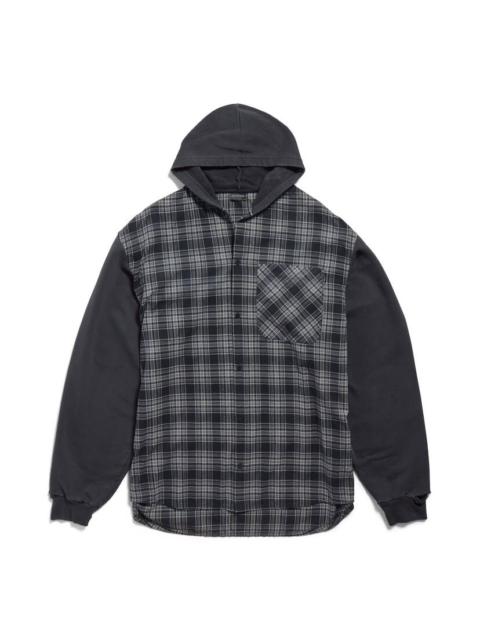 BALENCIAGA Men's Hooded Hybrid Shirt in Grey