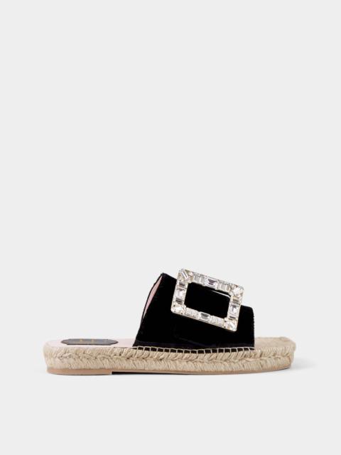 Roger Vivier Strass Buckle Espadrille Mules in Velvet