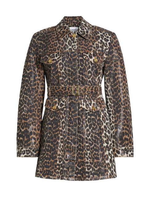 GANNI Women's Leopard Print Denim Mini Shirtdress - Leopard